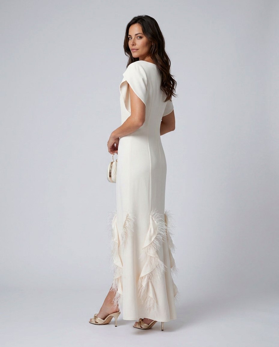 Boat Neck Fringe Trim Maxi Dress