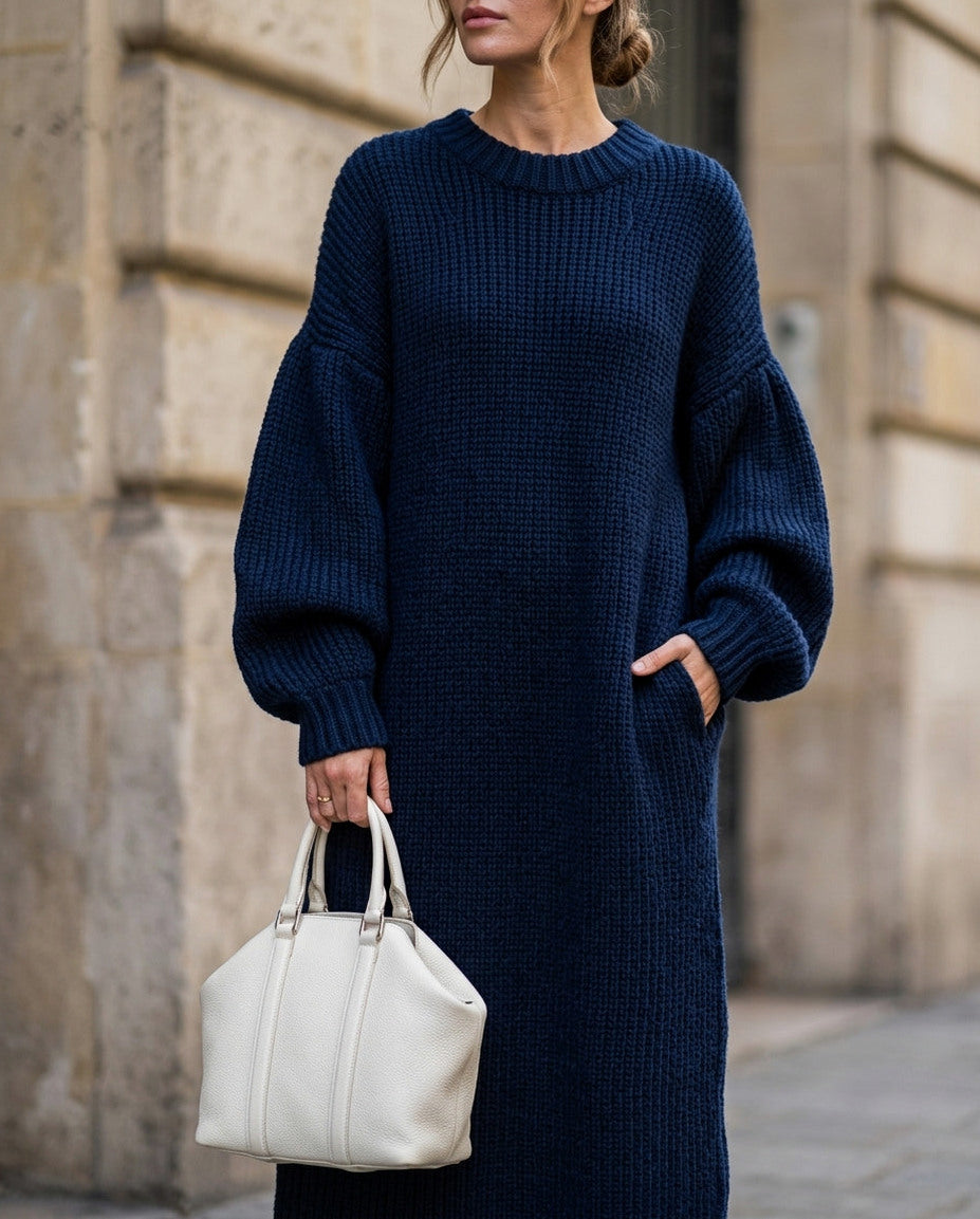 Chunky Knit Balloon Sleeve Sweater Dress