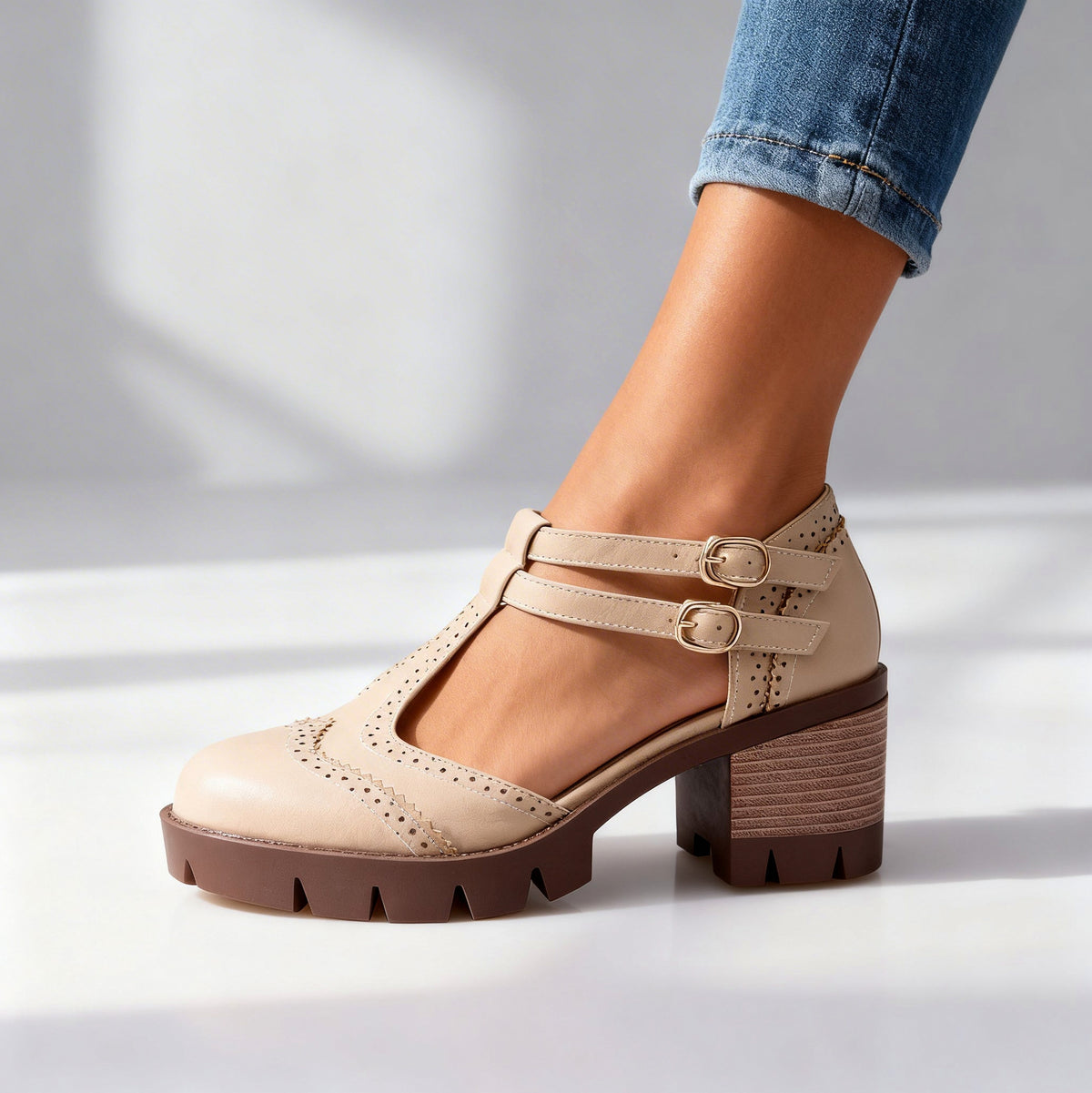 Chunky Lug Sole Mary Jane Heels