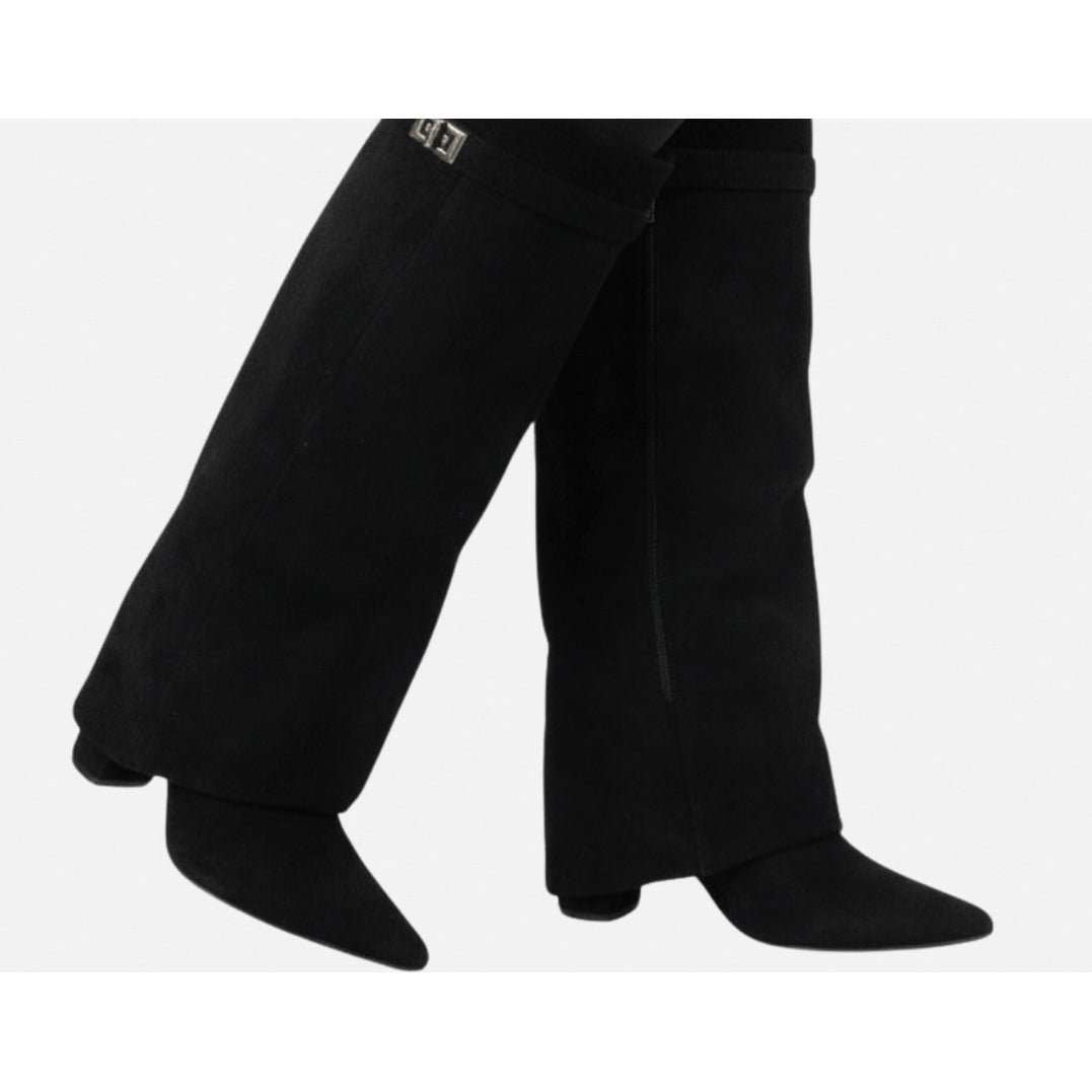 Fold Over Wedge Knee High Boots
