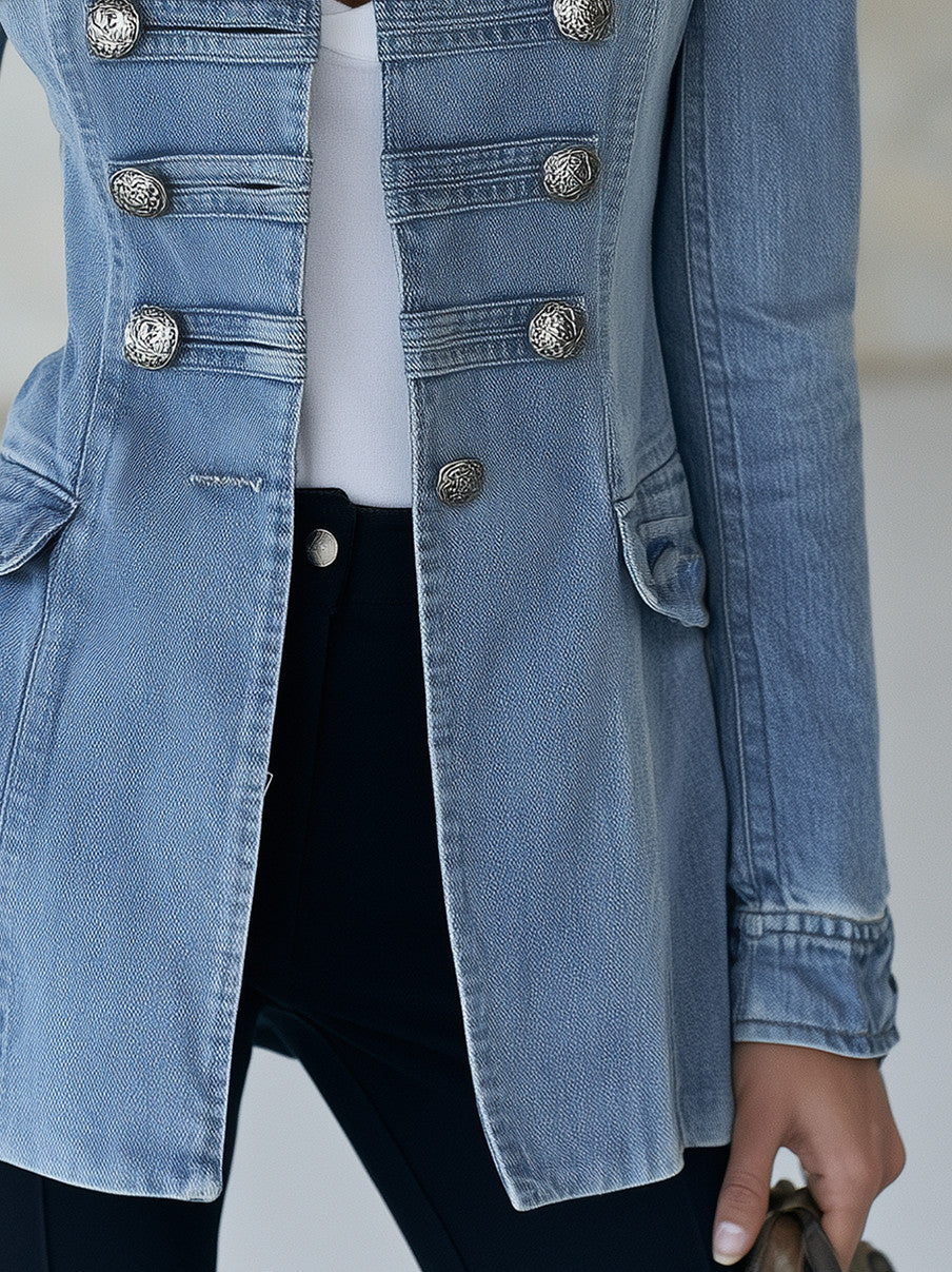 Denim Long Sleeve Military Jacket