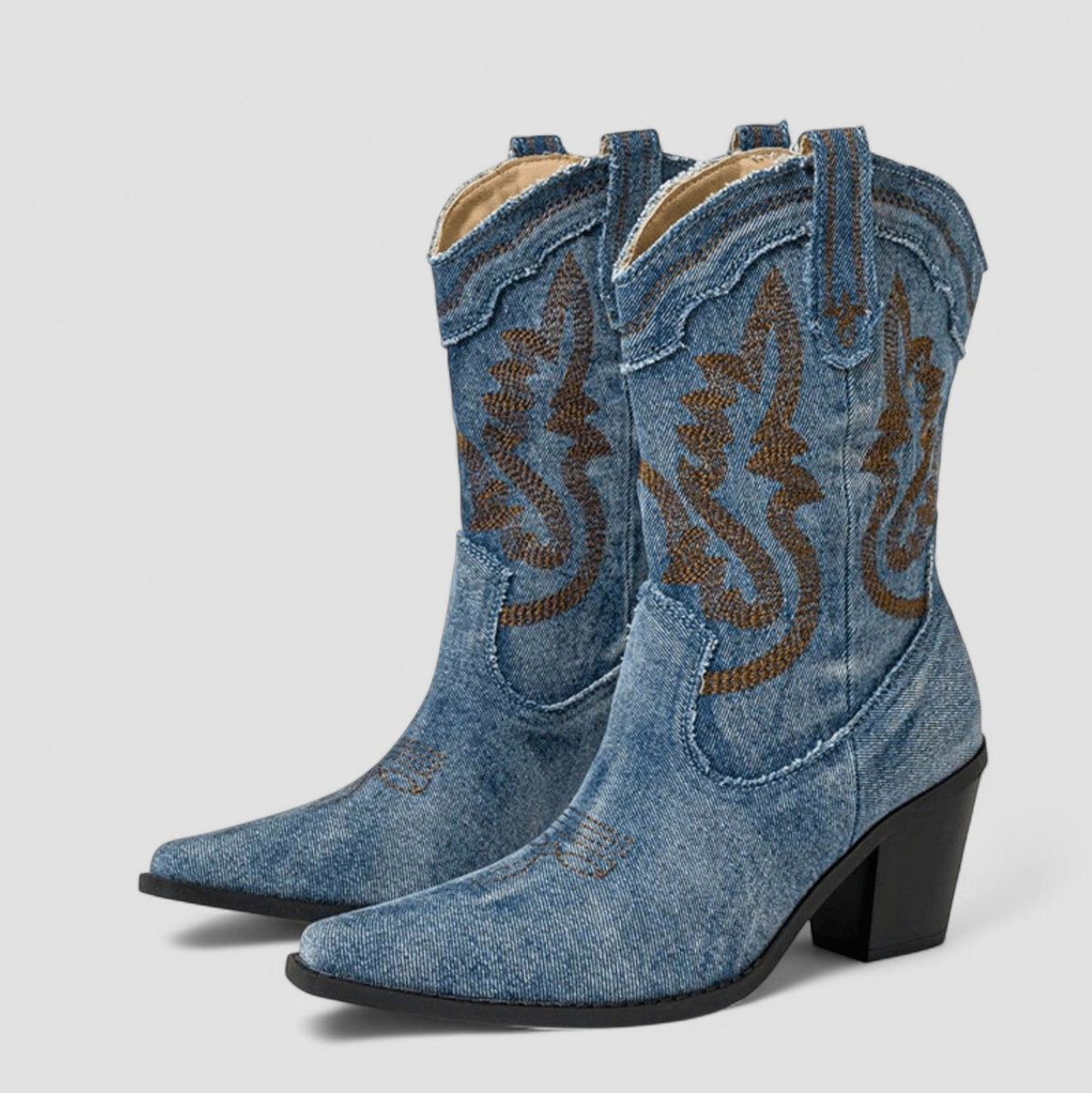 Denim Pointed Toe Western Boots