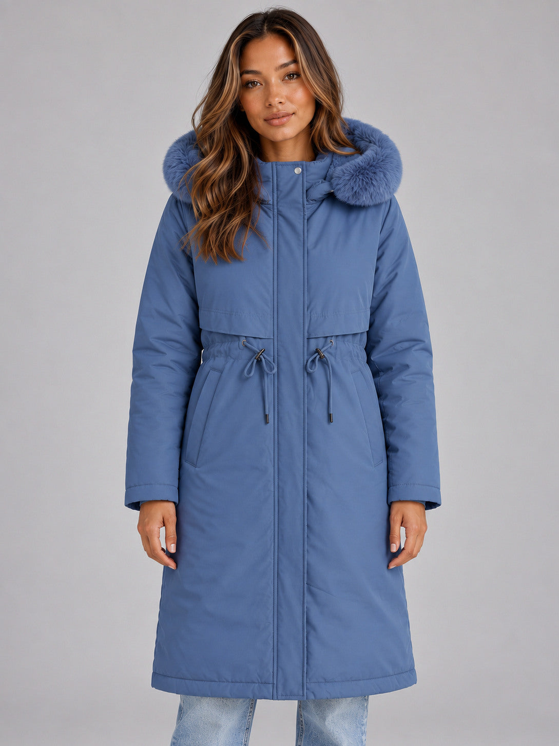 Faux Fur Trim Long Sleeve Coat