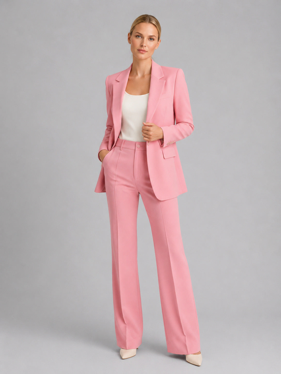 Fitted Long Sleeve Pant Suit Two Piece Set