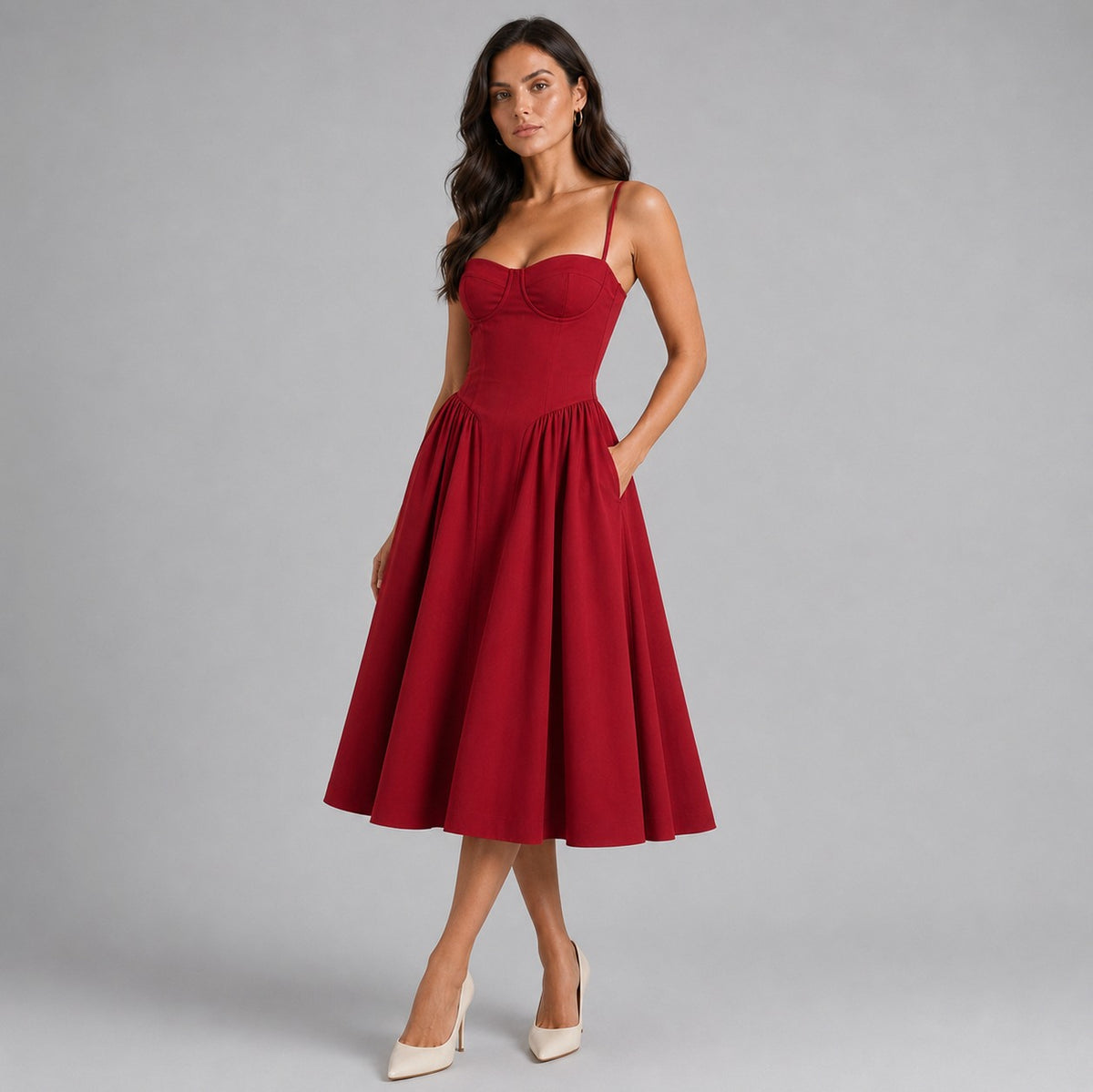 Floral Corset Drop Waist Midi Dress