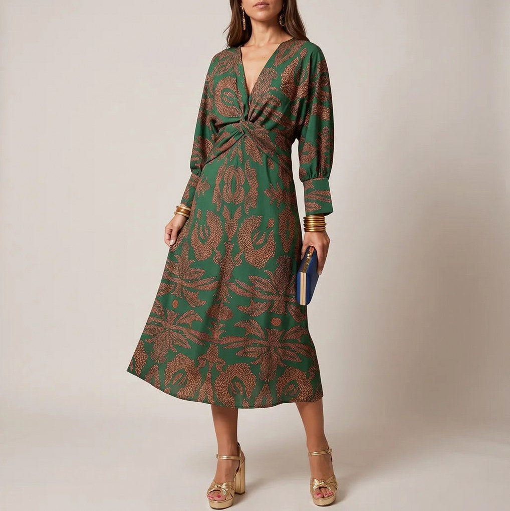 Geometric Twist Front Midi Dress
