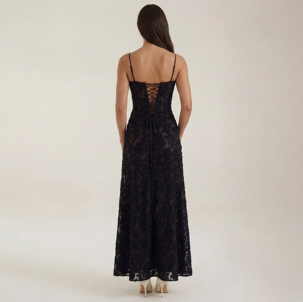 Jacquard Sweetheart Neck Maxi Dress