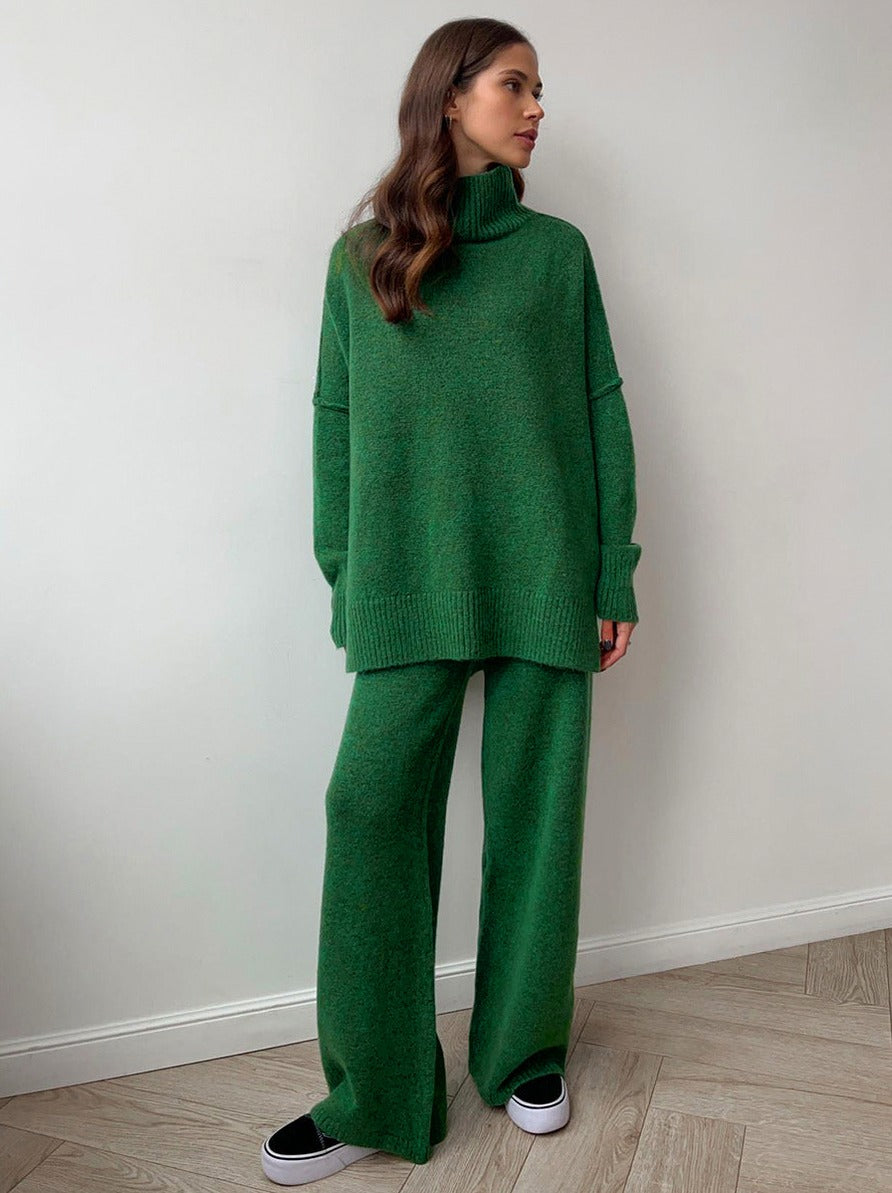 Knit Turtleneck Wide Leg Matching Set
