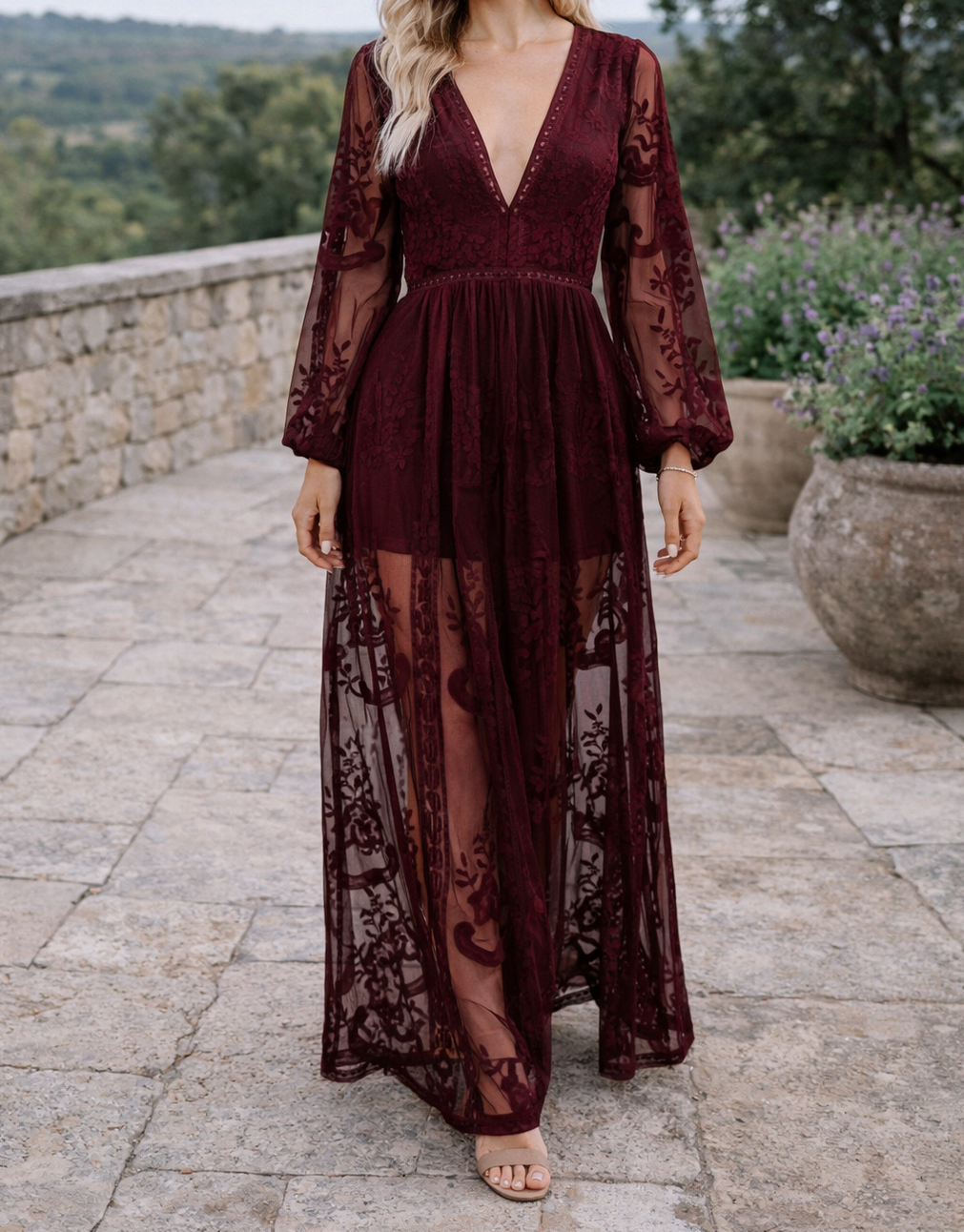Lace Long Sleeve Maxi Dress