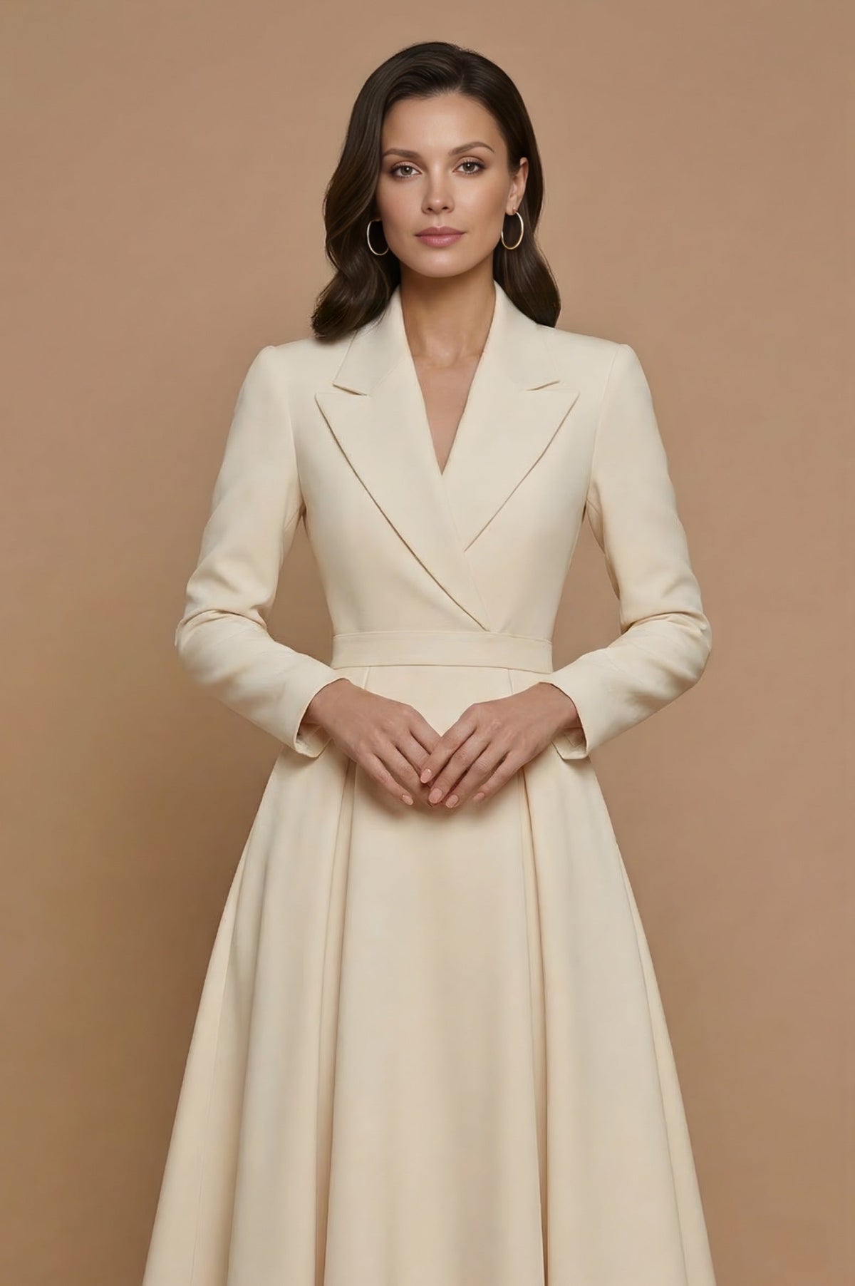 Lapel Collar Long Sleeve Midi Blazer Dress