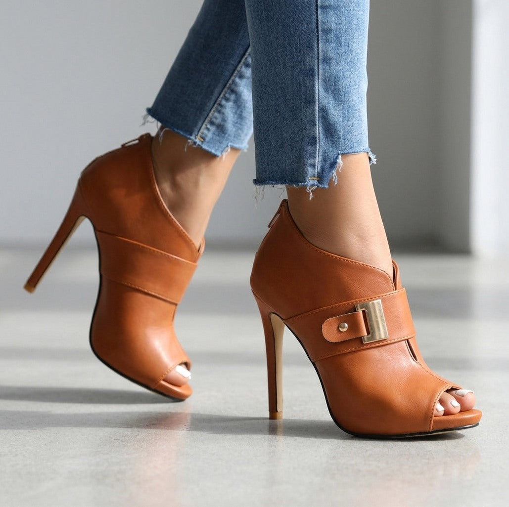 Open Toe Stiletto Buckle Booties