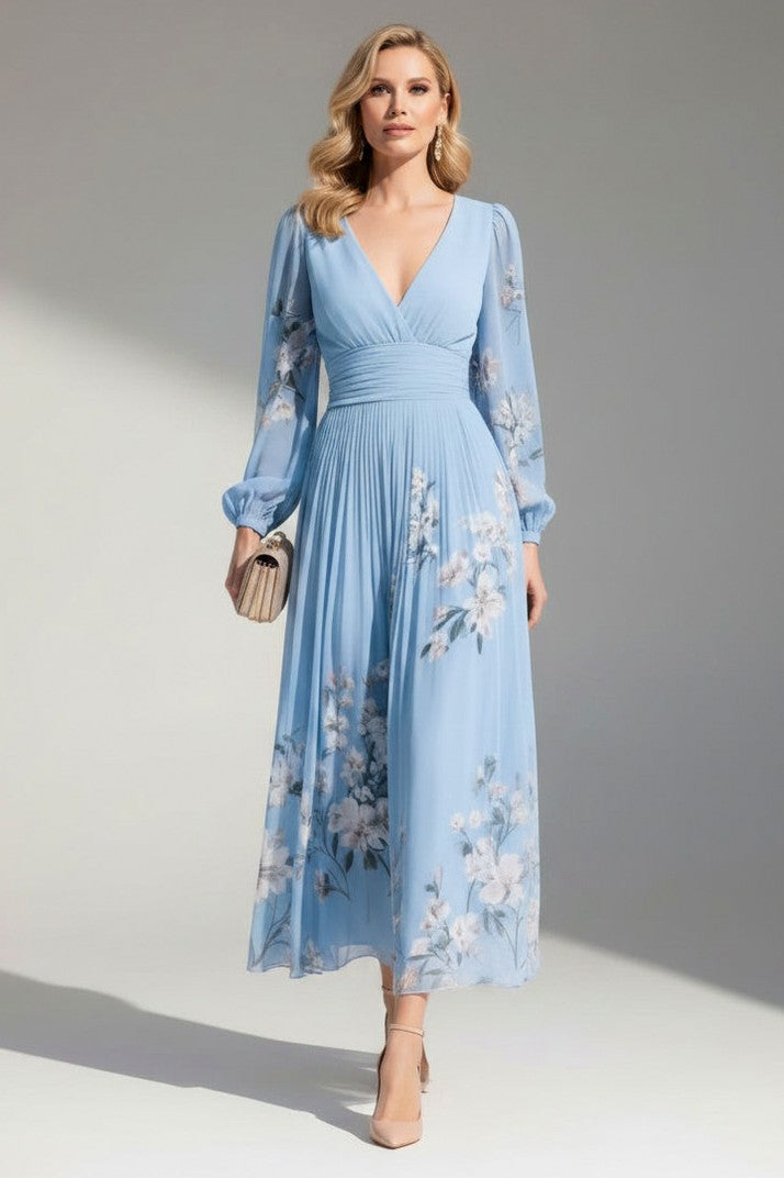 Pleated Long Sleeve Maxi Dress
