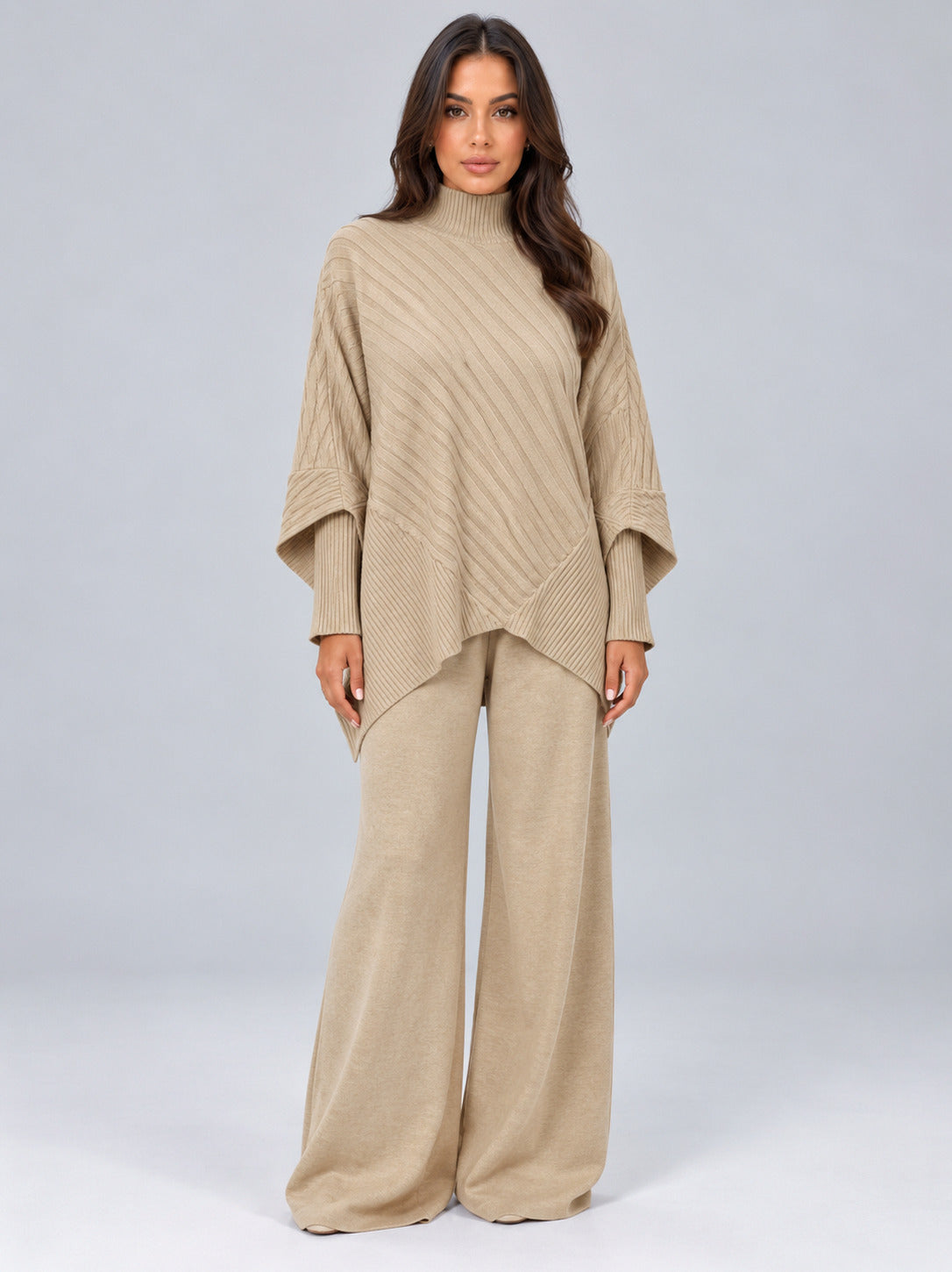 Ribbed Knit Poncho Matching Set
