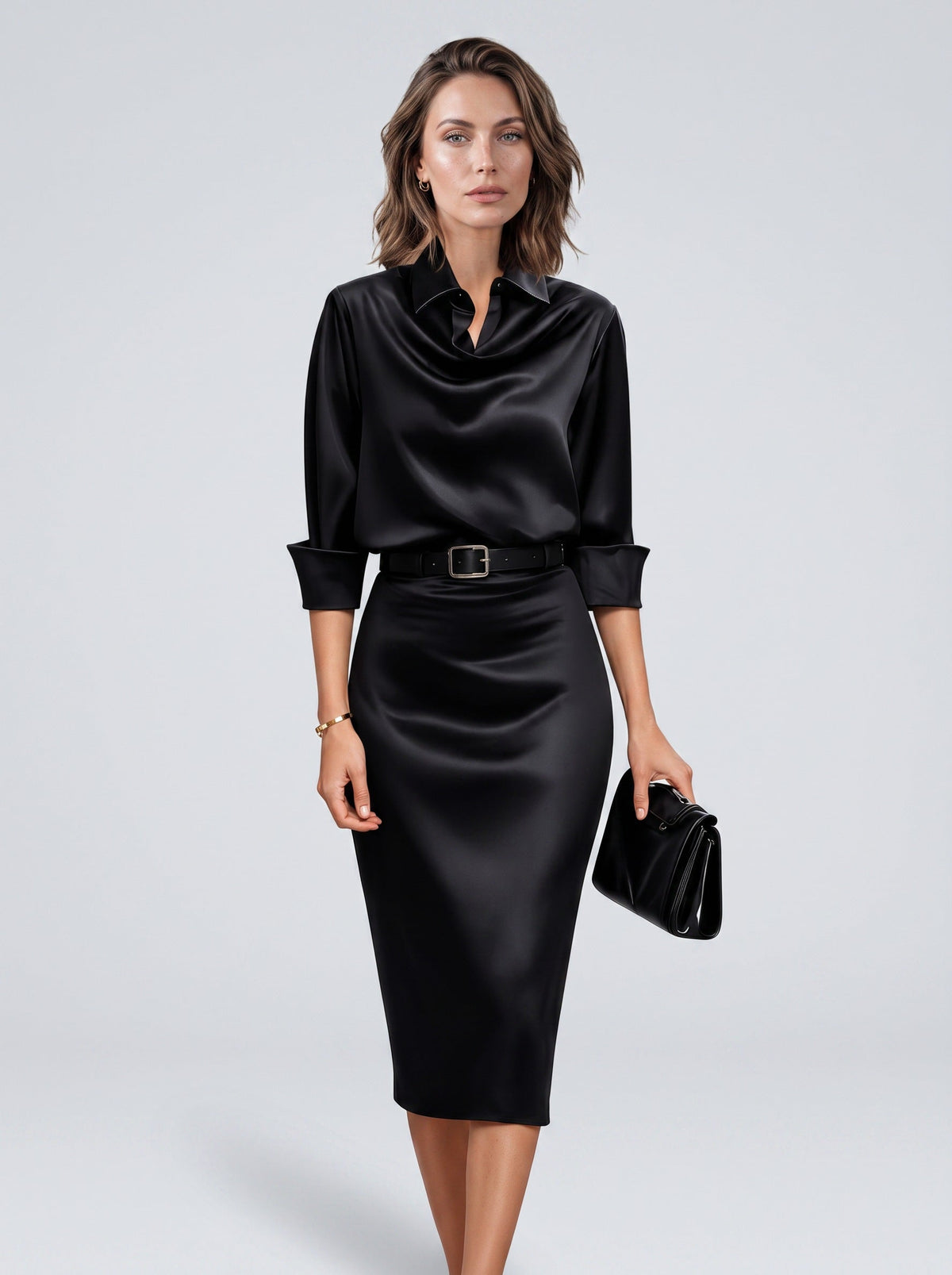 Satin Cowl Neck Midi Dress