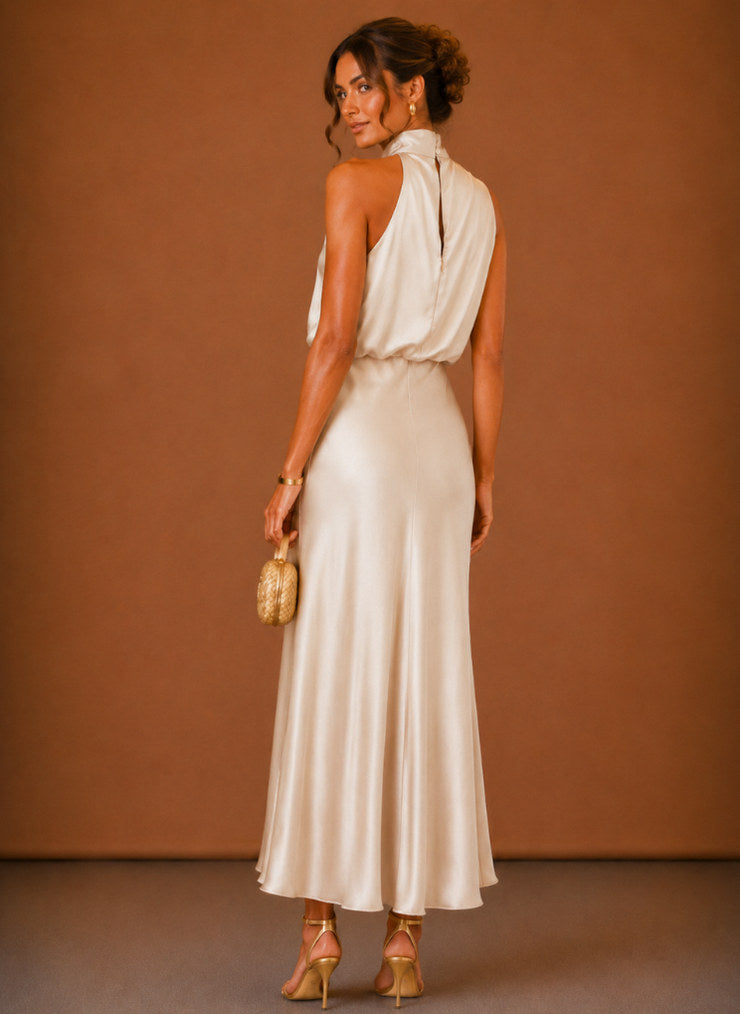 Satin High Neck Maxi Dress