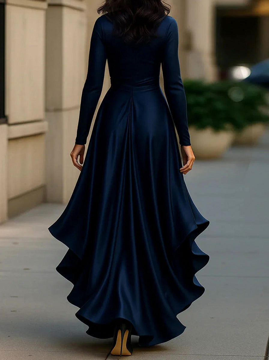 Satin Wrap Long Sleeve Midi Dress