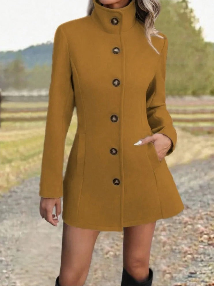 Stand Collar Button Front Coat