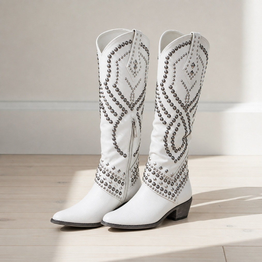Studded Western Knee High Boots
