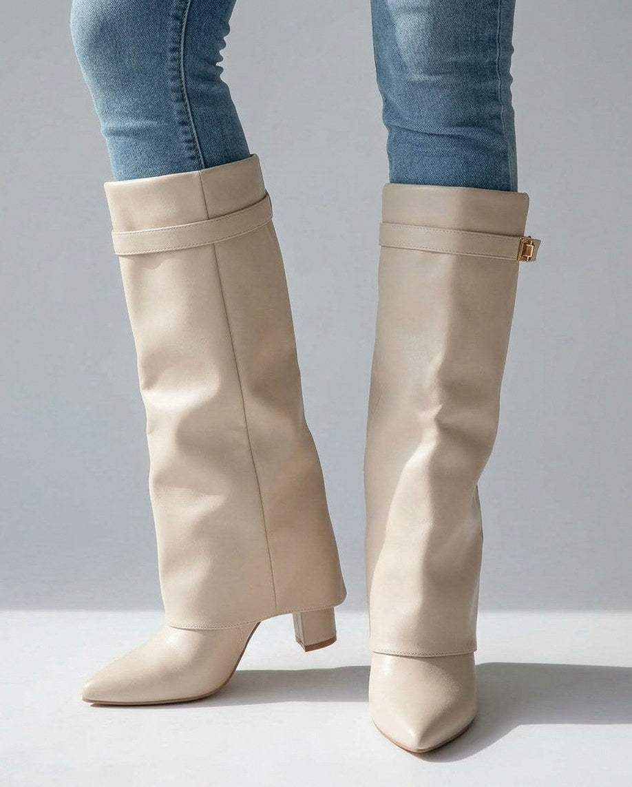 Suede Fold Over Knee High Boots