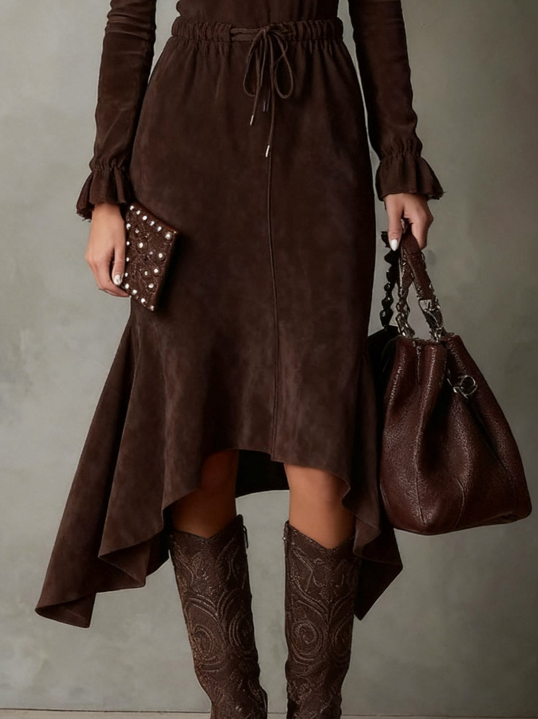 Suede Long Sleeve Midi Dress