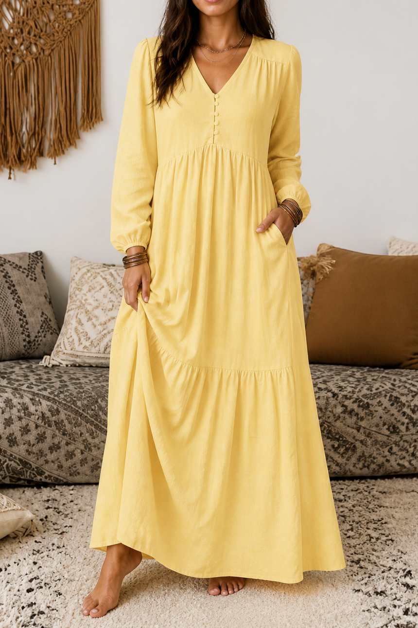 Tiered Long Sleeve Maxi Dress