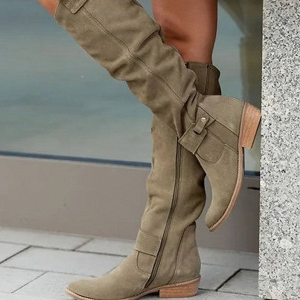 Suede Almond Toe Knee High Boots