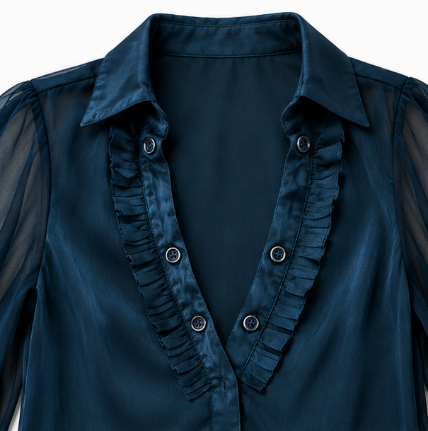 Velvet Ruffle Long Sleeve Blouse