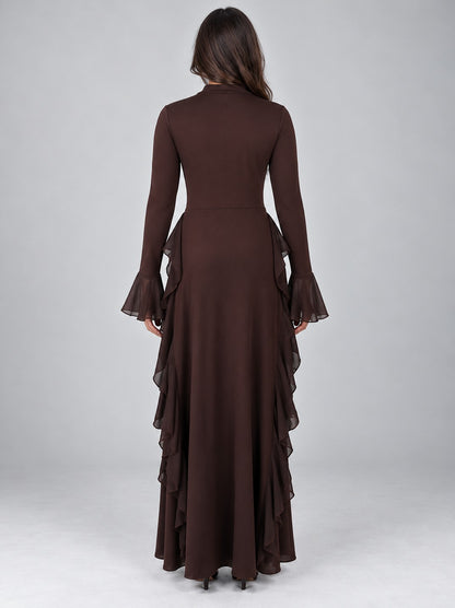 A-Line Long Sleeve Ruffle Maxi Dress
