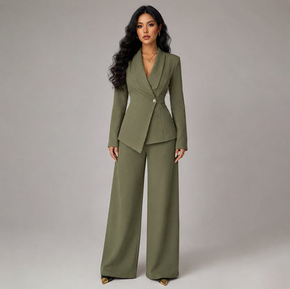 Asymmetric Blazer and Wide Leg Pants Set