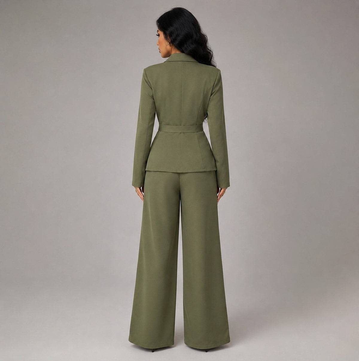 Asymmetric Blazer and Wide Leg Pants Set