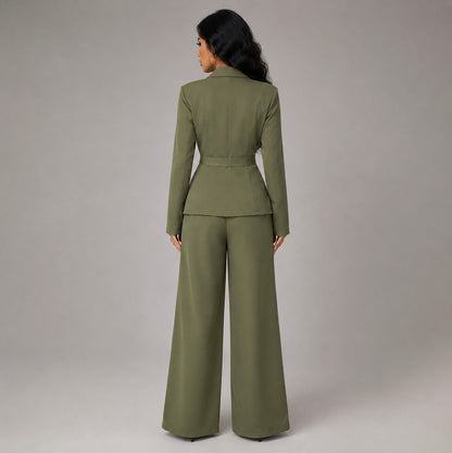 Asymmetric Blazer and Wide Leg Pants Set