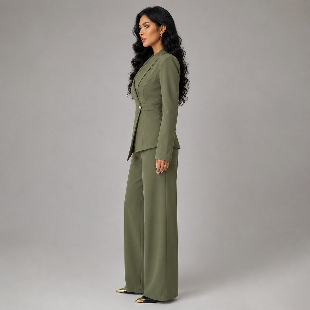 Asymmetric Blazer and Wide Leg Pants Set