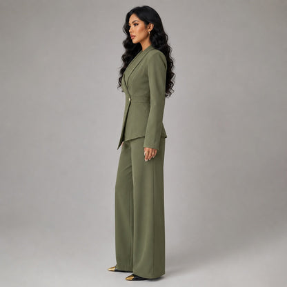 Asymmetric Blazer and Wide Leg Pants Set