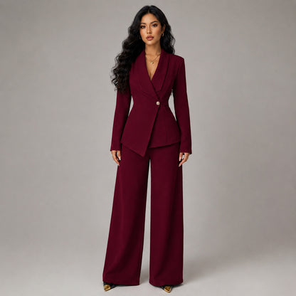 Asymmetric Blazer and Wide Leg Pants Set