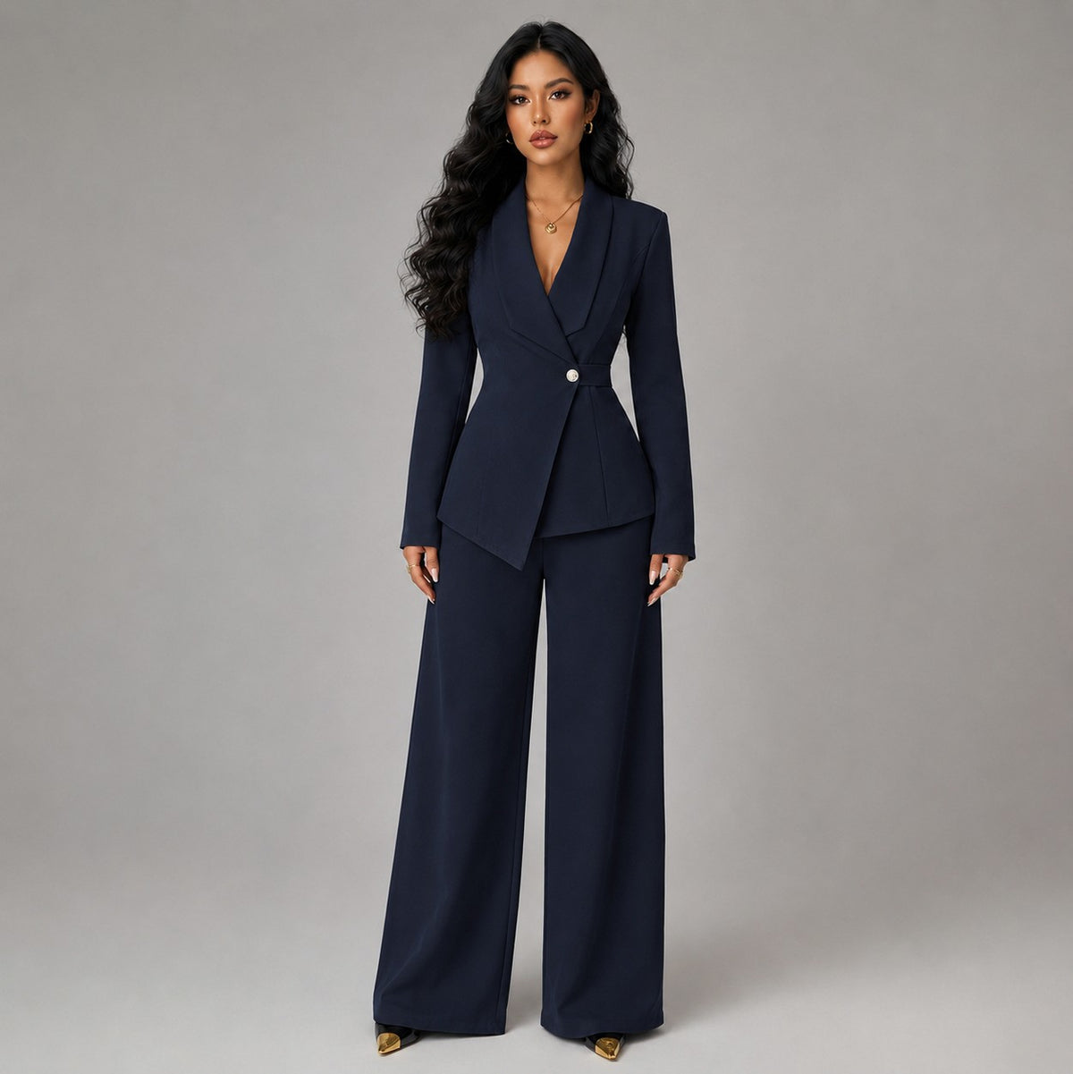 Asymmetric Blazer and Wide Leg Pants Set