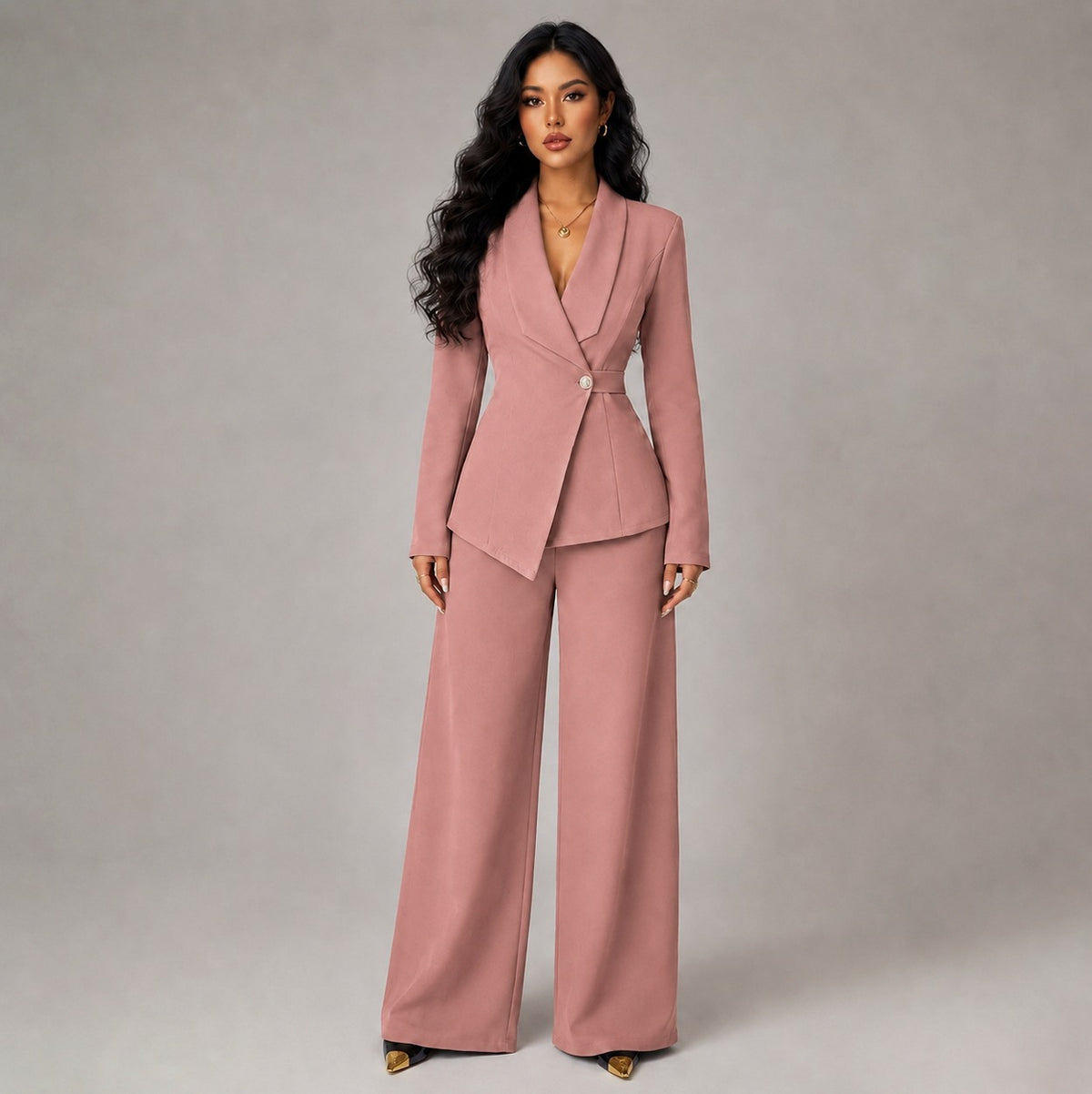 Asymmetric Blazer and Wide Leg Pants Set