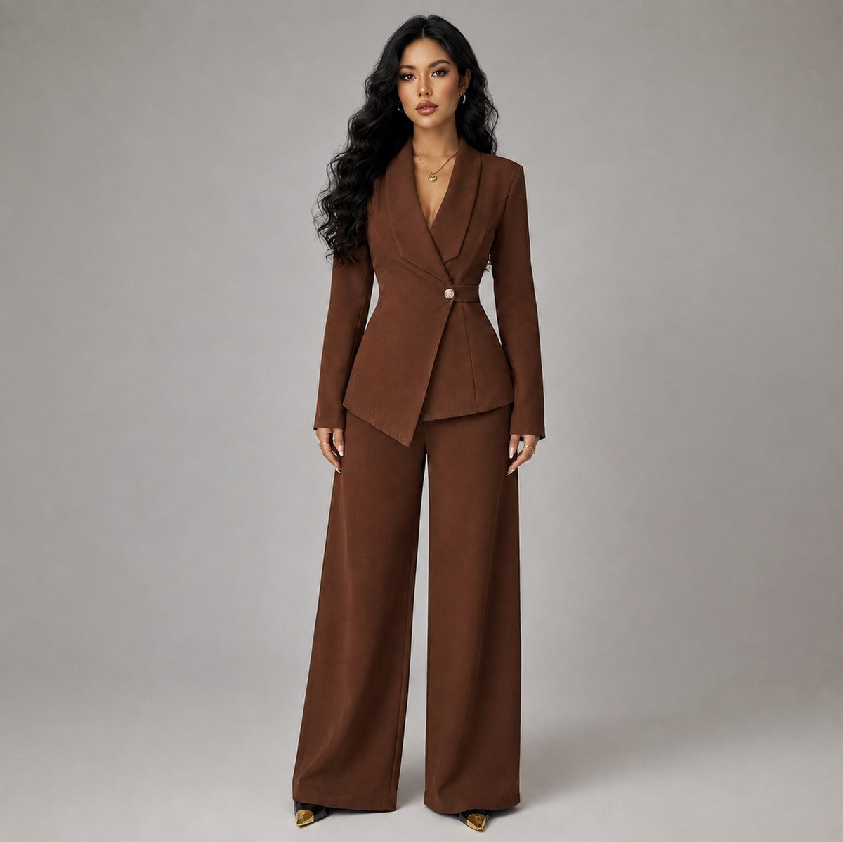 Asymmetric Blazer and Wide Leg Pants Set