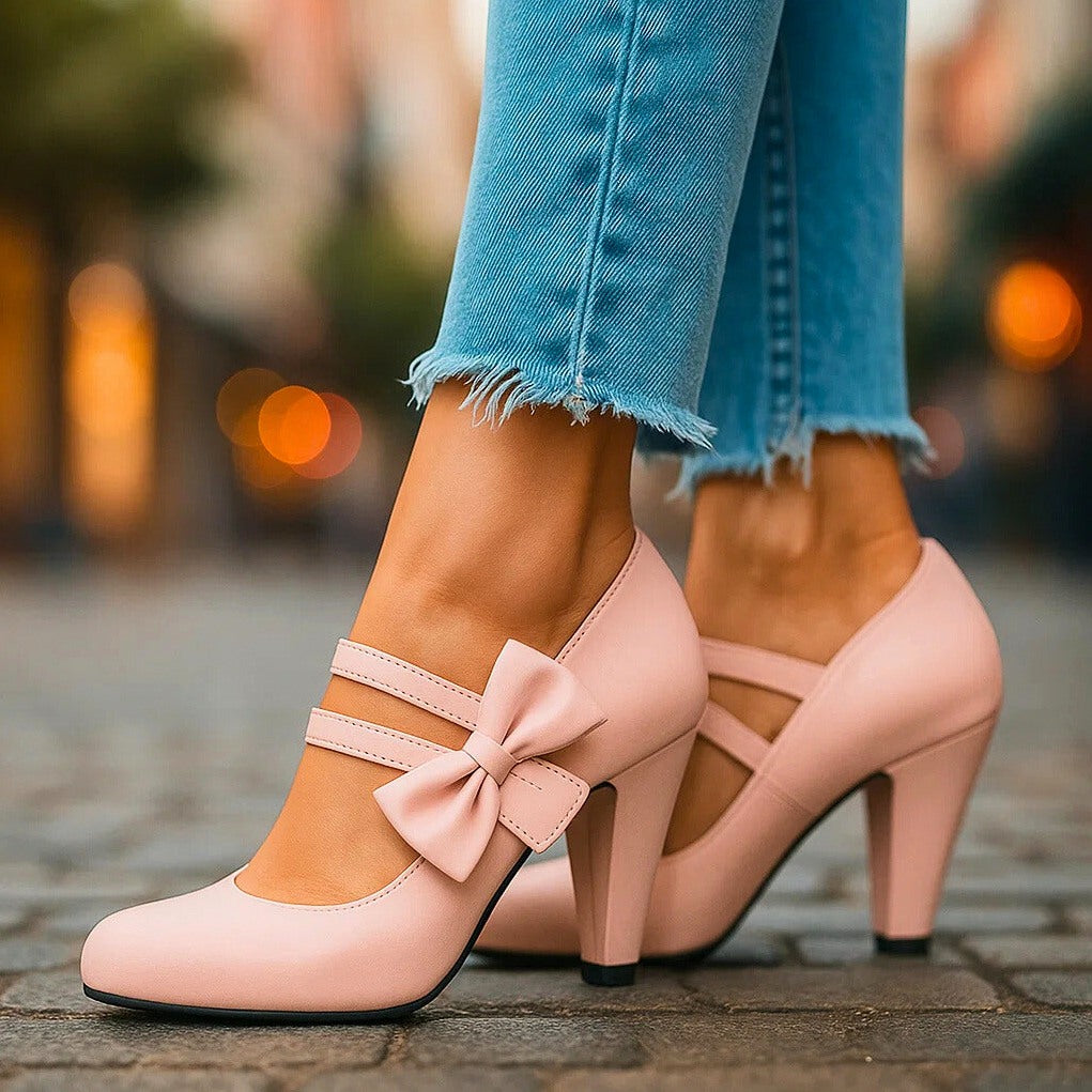 Bow Double Strap Mary Jane Pumps