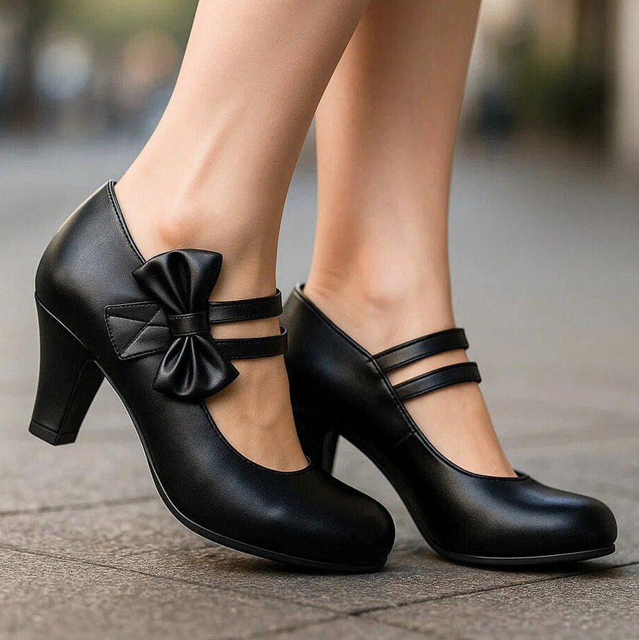 Bow Double Strap Mary Jane Pumps