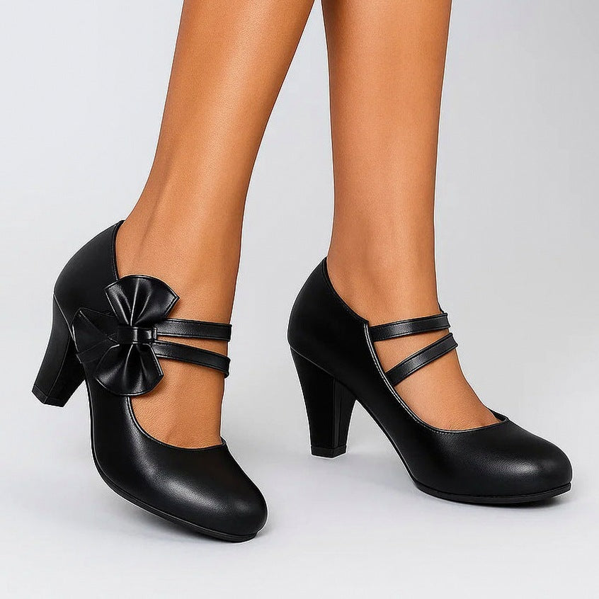 Bow Double Strap Mary Jane Pumps
