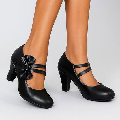 Bow Double Strap Mary Jane Pumps