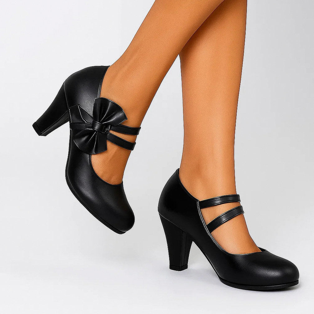 Bow Double Strap Mary Jane Pumps