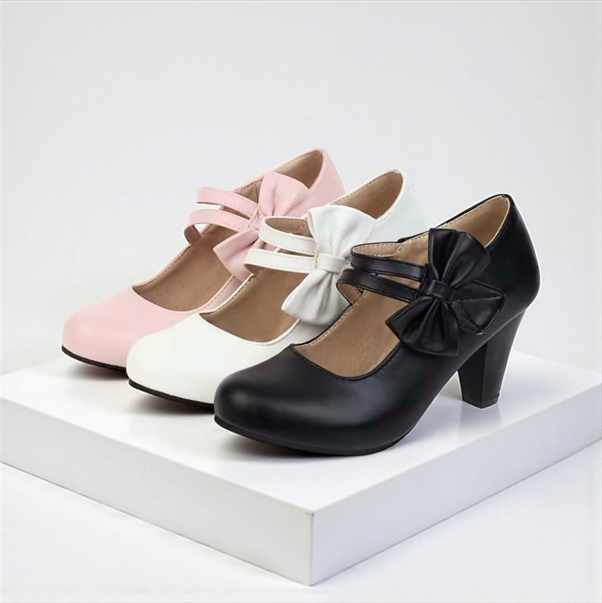 Bow Double Strap Mary Jane Pumps