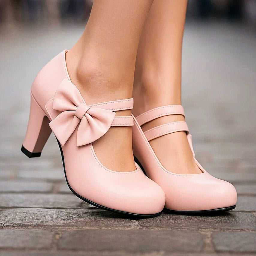 Bow Double Strap Mary Jane Pumps