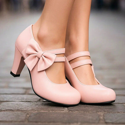 Bow Double Strap Mary Jane Pumps