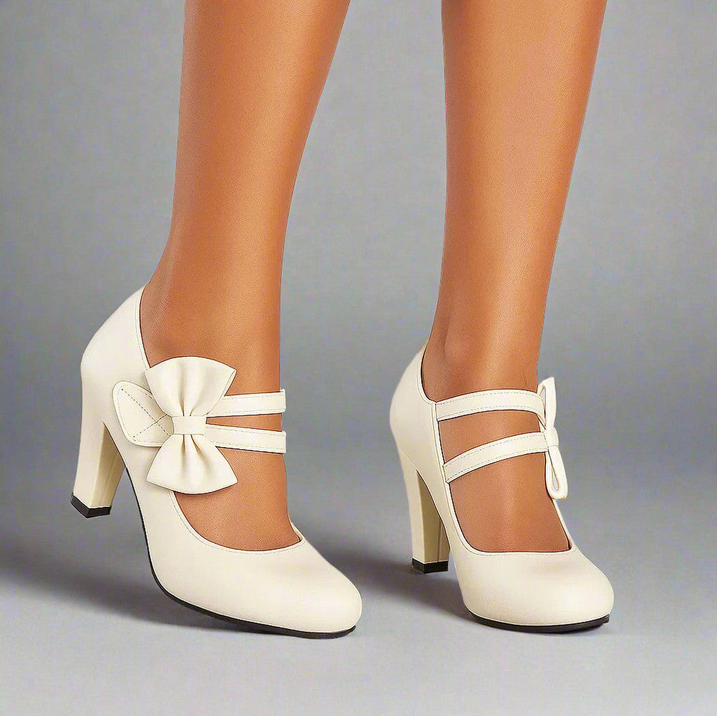 Bow Double Strap Mary Jane Pumps