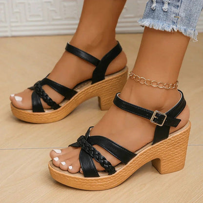 Braided Strap Platform Wedge Sandals