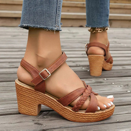 Braided Strap Platform Wedge Sandals
