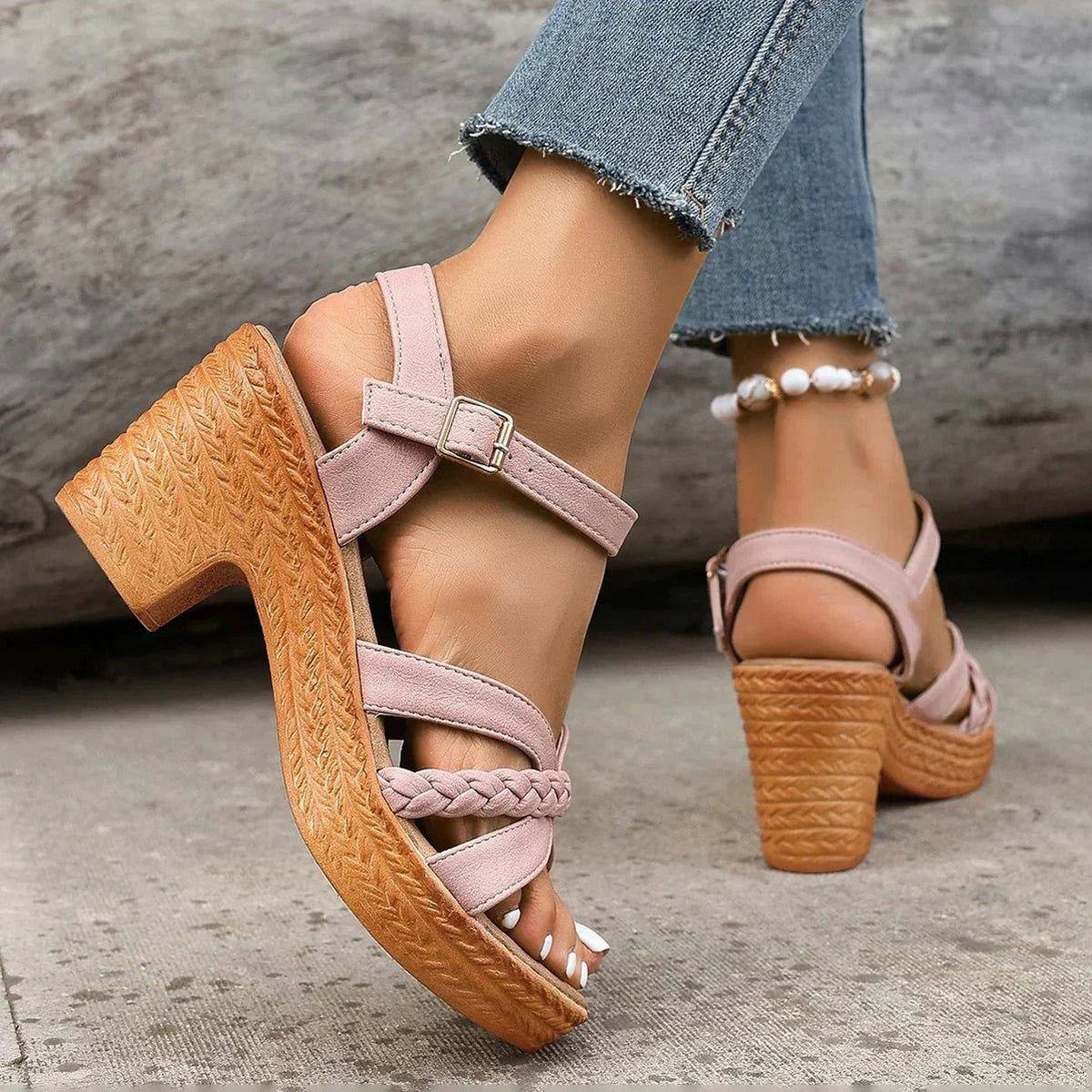 Braided Strap Platform Wedge Sandals