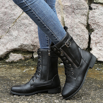 Buckle Strap Lace Up Combat Boots